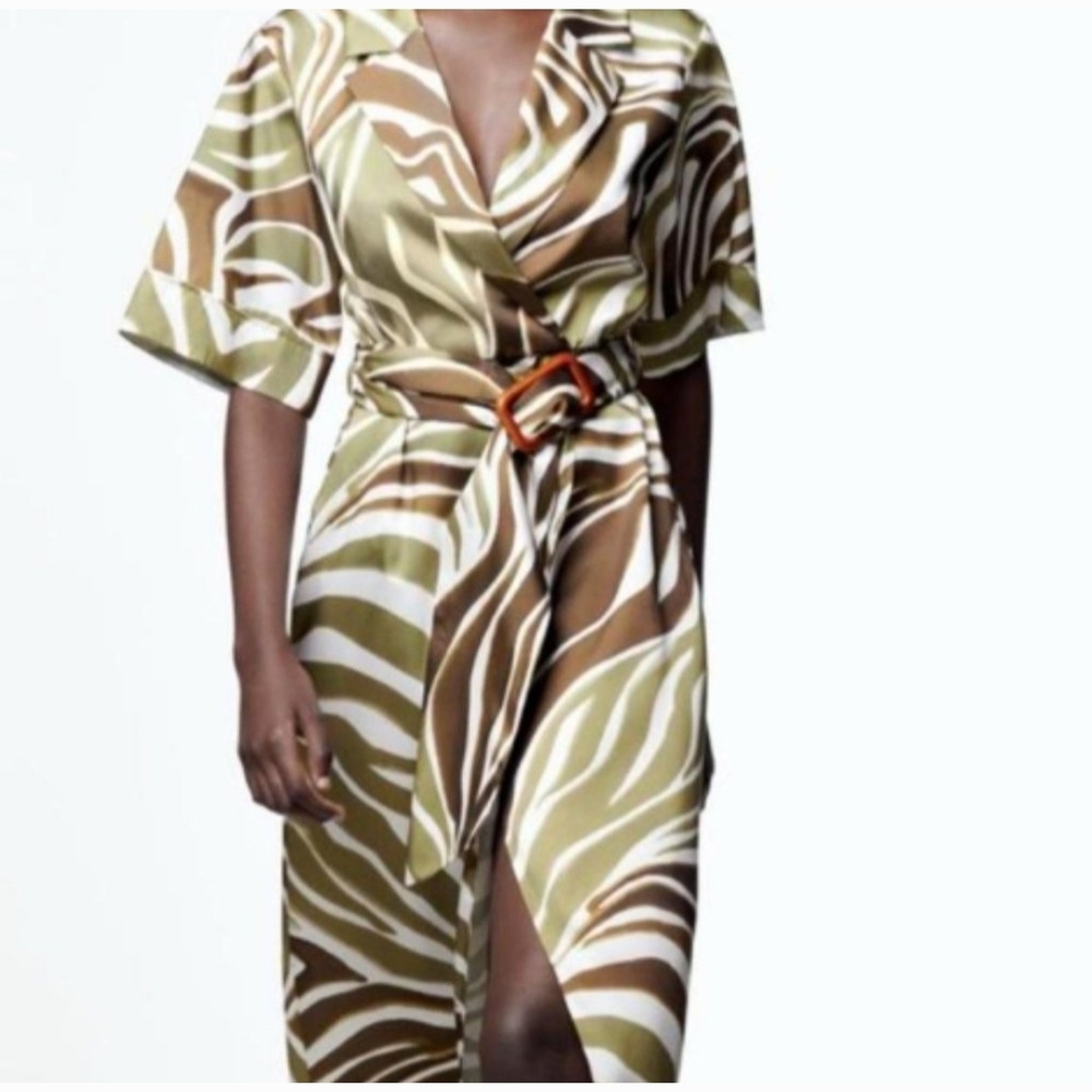 Zara Zebra Print Midi Dress - Brown and Green